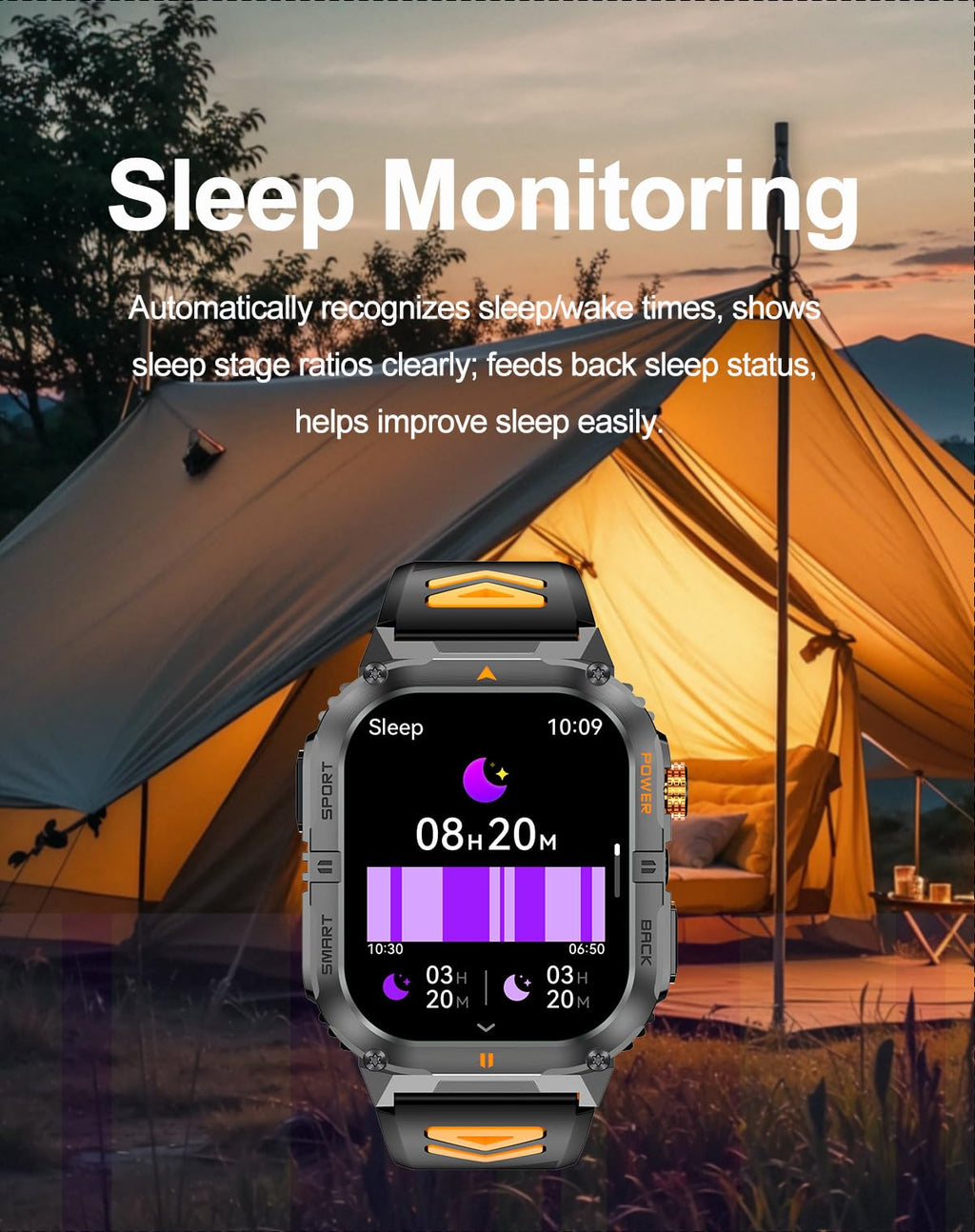 Military Smart Watch with Bluetooth Calling, Heart Rate Monitor, Sleep Tracking, Camouflage Green W282232