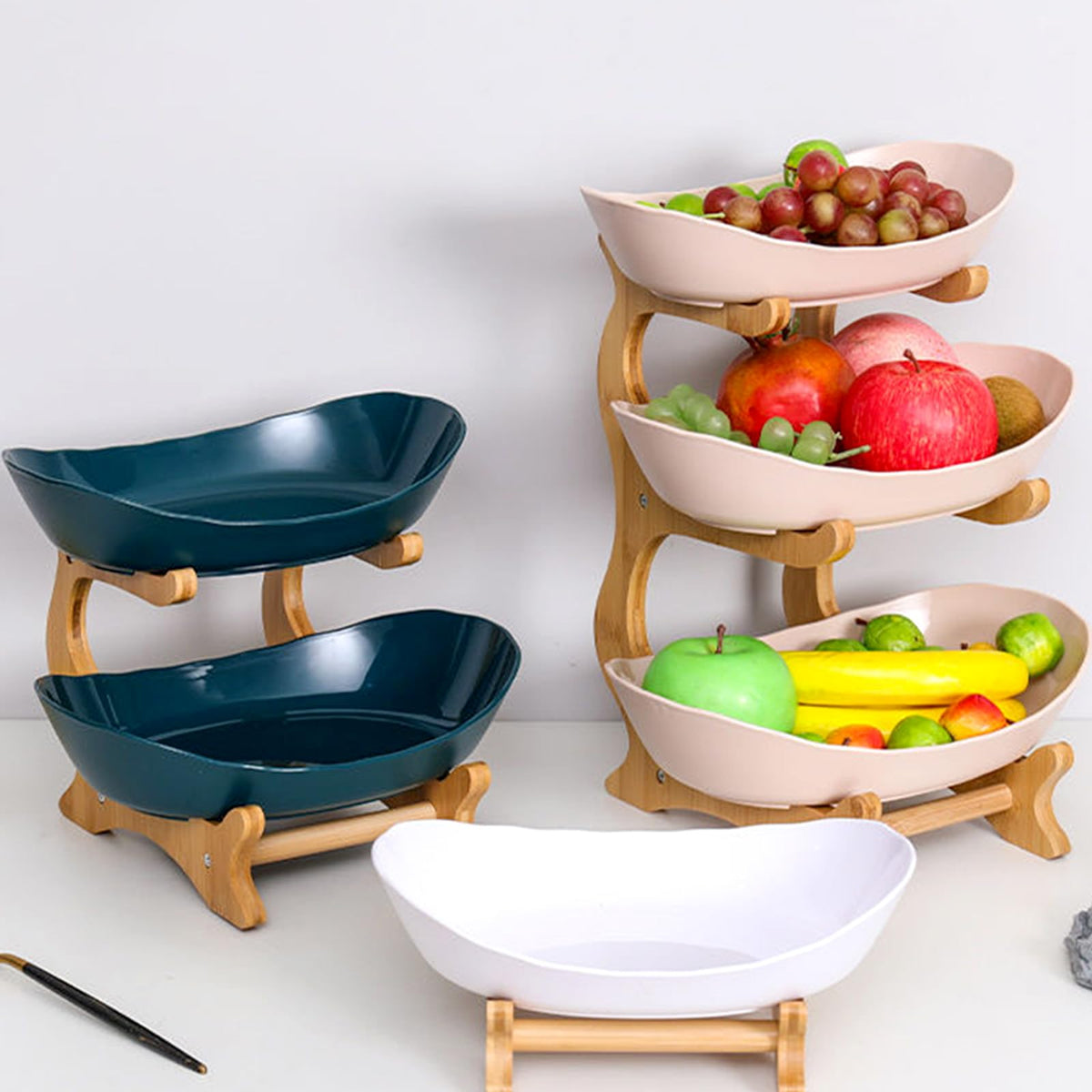 3-Tier Oval Fruit Basket with Bamboo Stand M330799