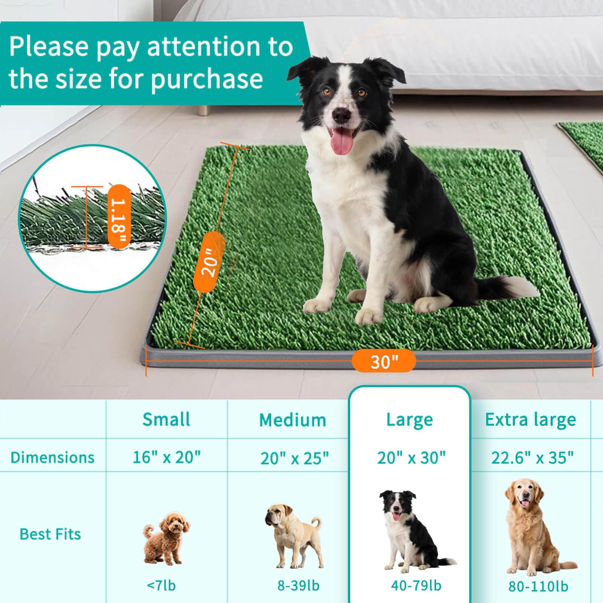 Artificial Turf Dog Grass Pad with Tray 30"X20" C119687
