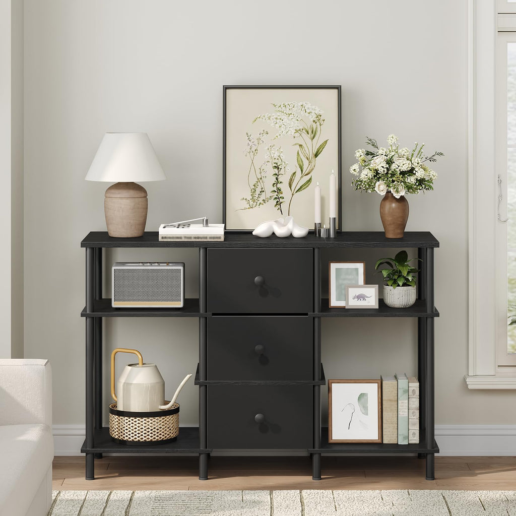 Black 3 Fabric Drawer TV Stand C2582
