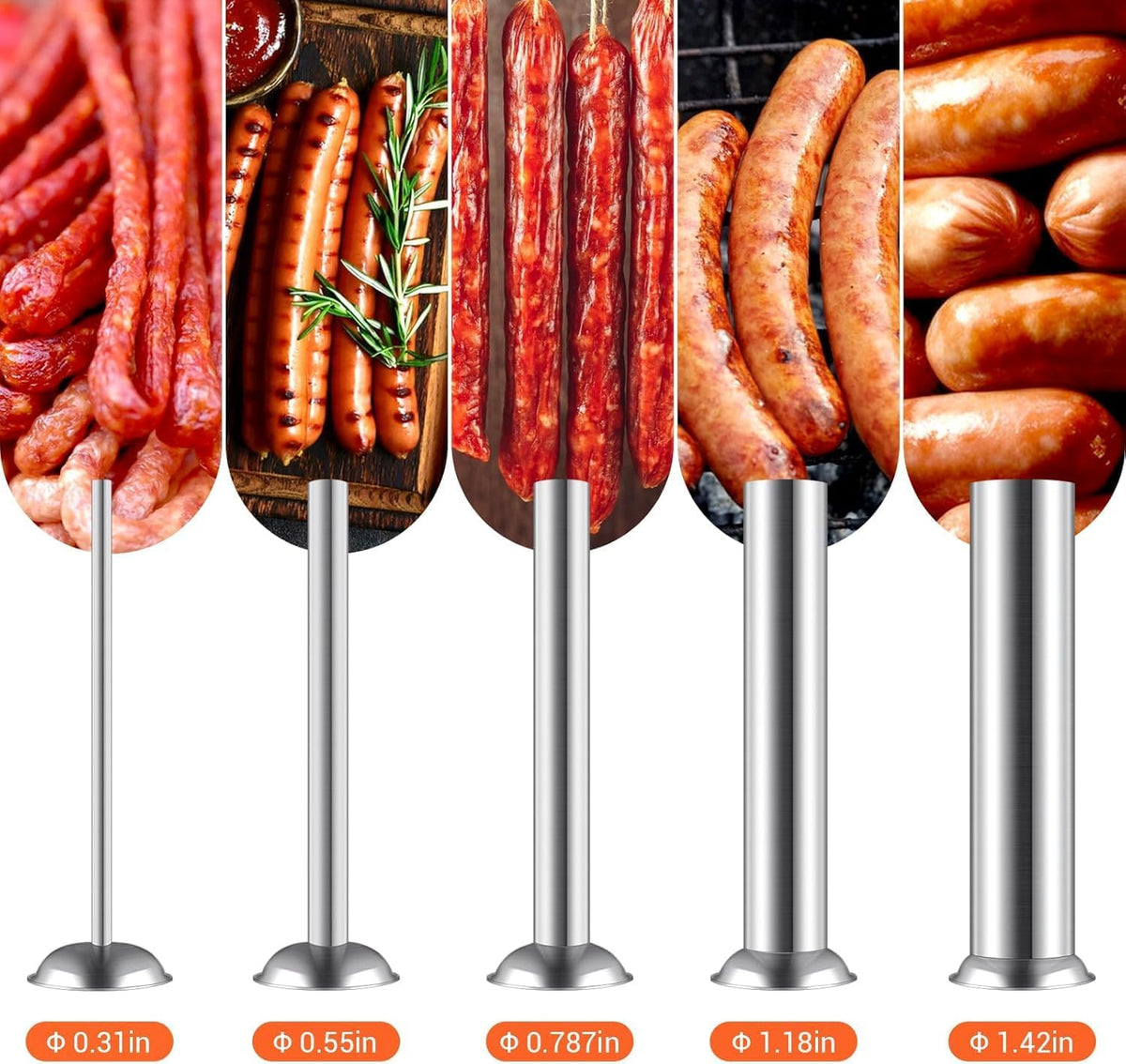 Manual Sausage Stuffer, 2 Speeds, 5 Filling Tubes, 11Lb/5L Stainless Steel T418