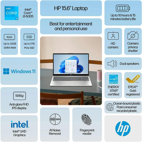 15.6" FHD Laptop Computer 13th Gen Intel i3 8GB RAM 256GB SSD S535054