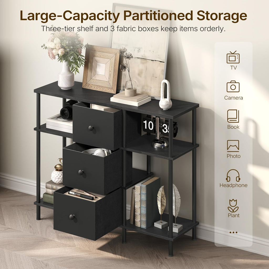 Black 3 Fabric Drawer TV Stand C2582