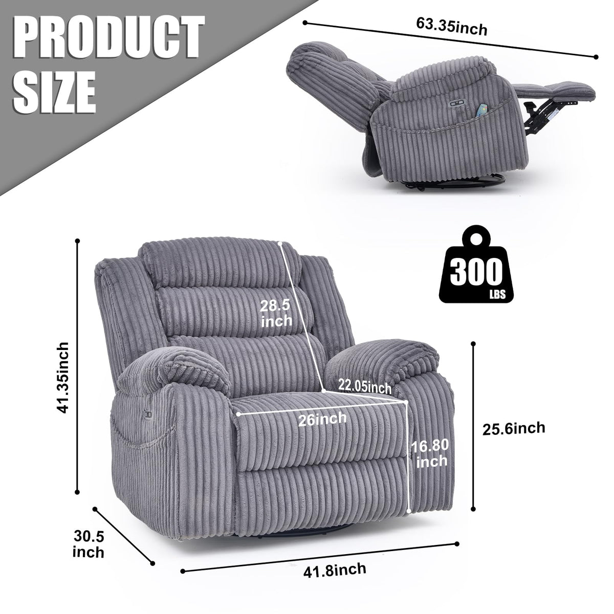 Power Swivel Rocker Recliner Chair with Vibration & Heat Q972059