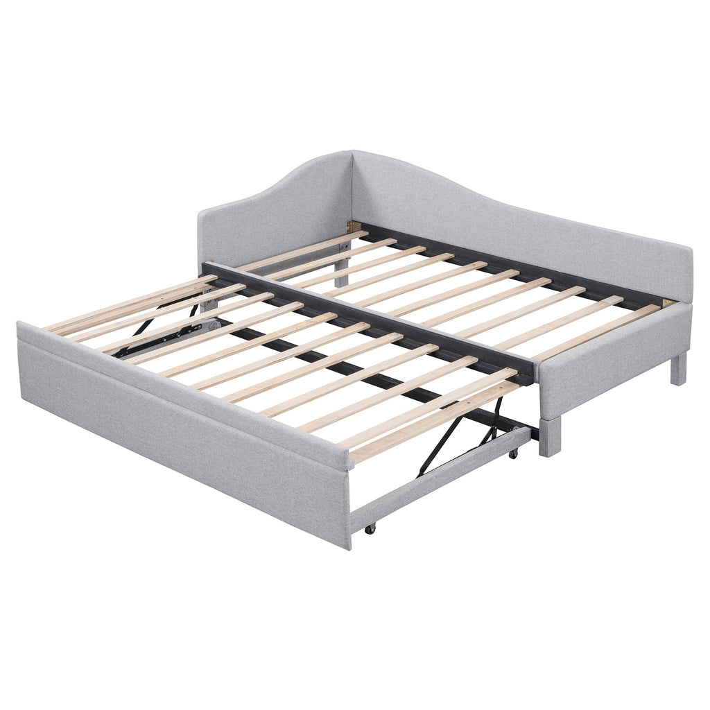 Twin Size Linen Extendable Upholstered Daybed with Pop Up Trundle O61182