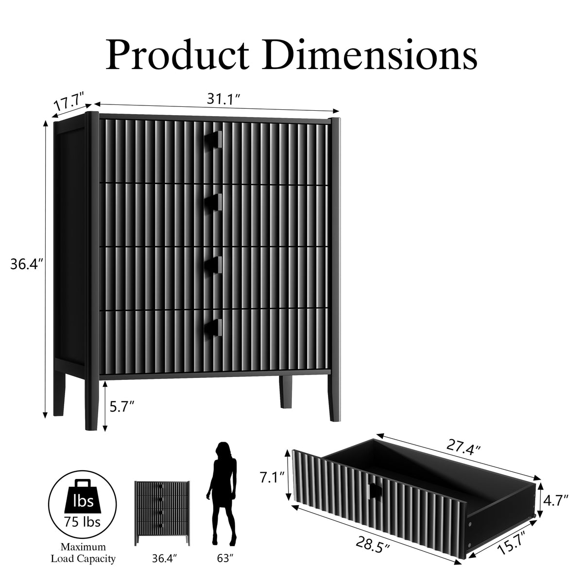 Black 4 Drawer Dresser U631