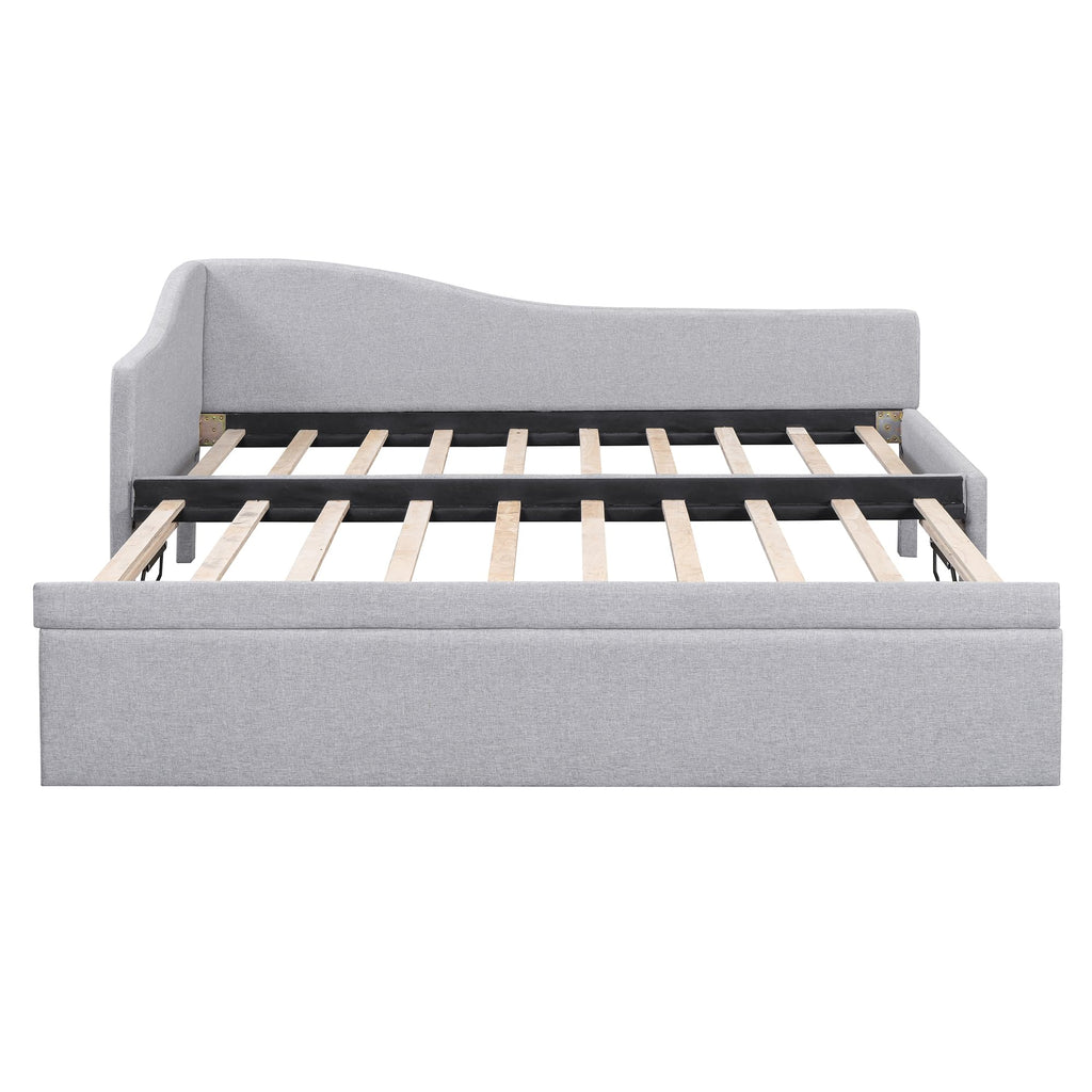 Twin Size Linen Extendable Upholstered Daybed with Pop Up Trundle O61182
