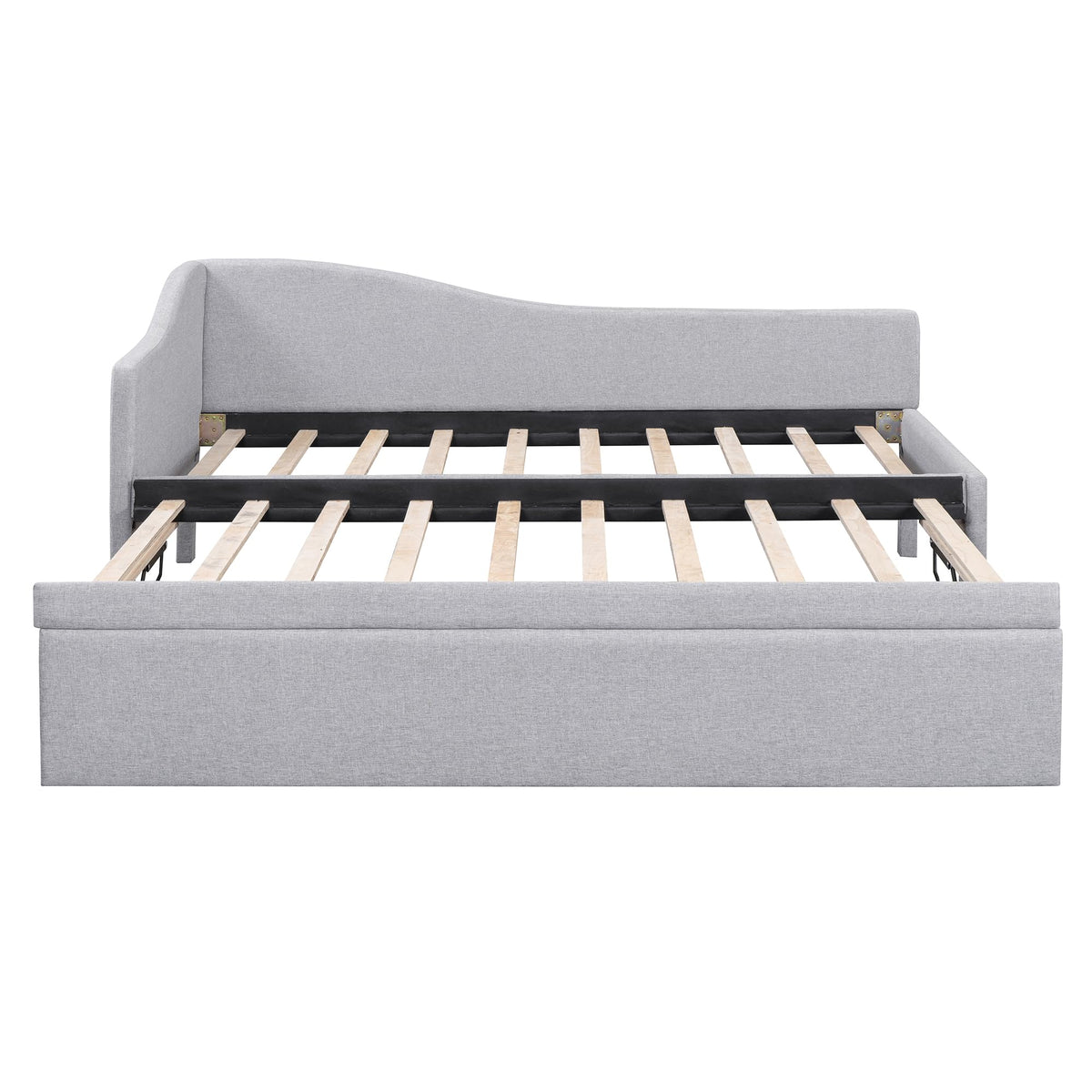 Twin Size Linen Extendable Upholstered Daybed with Pop Up Trundle O61182