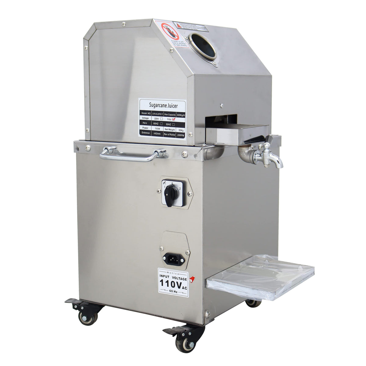 110V 750W Electric Sugar Cane Juicer with 3 Stainless Steel Rollers K22483