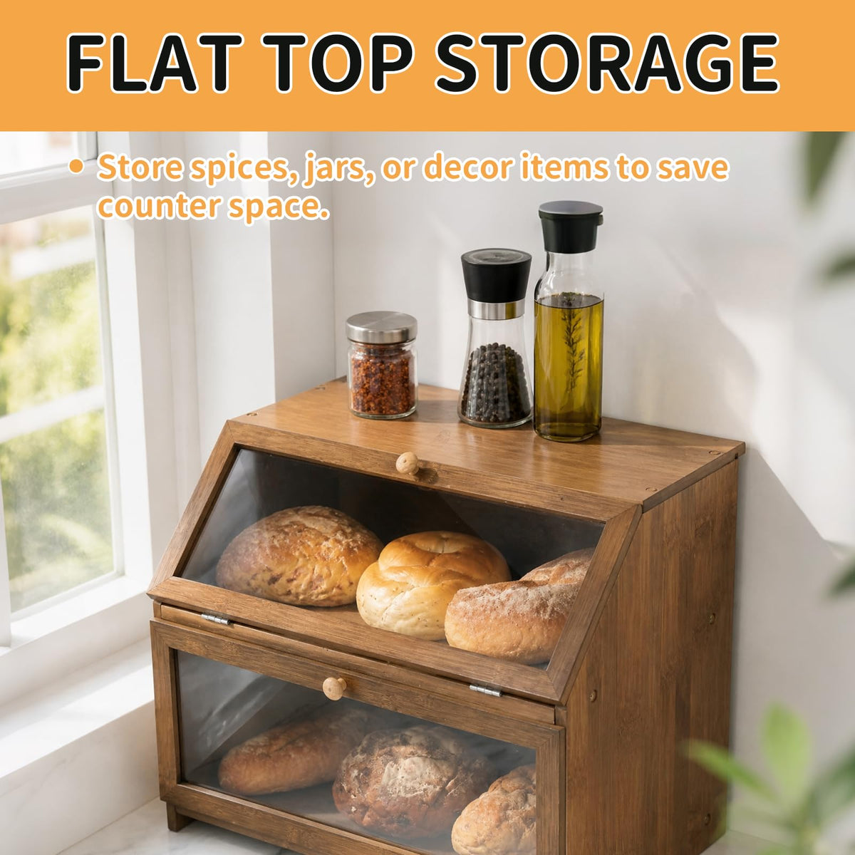 Double Layer Wooden Bread Box R604159