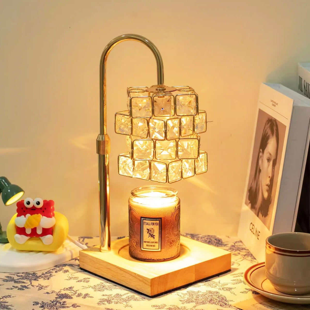 Candle Warmer Lamp with 2 Bulbs, Adjustable Dimmable Amber Glass G82436
