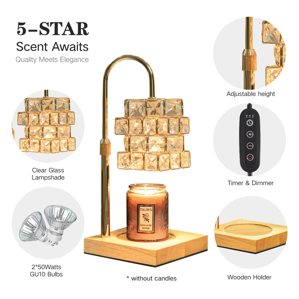Candle Warmer Lamp with 2 Bulbs, Adjustable Dimmable Amber Glass G82436