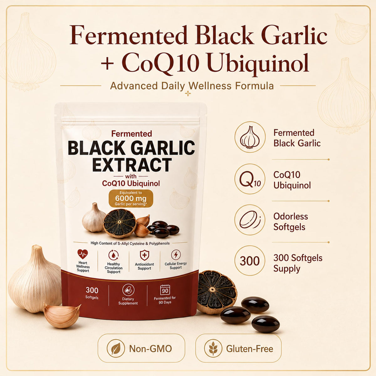 Black Garlic CoQ10 Capsules 300 Count N990363