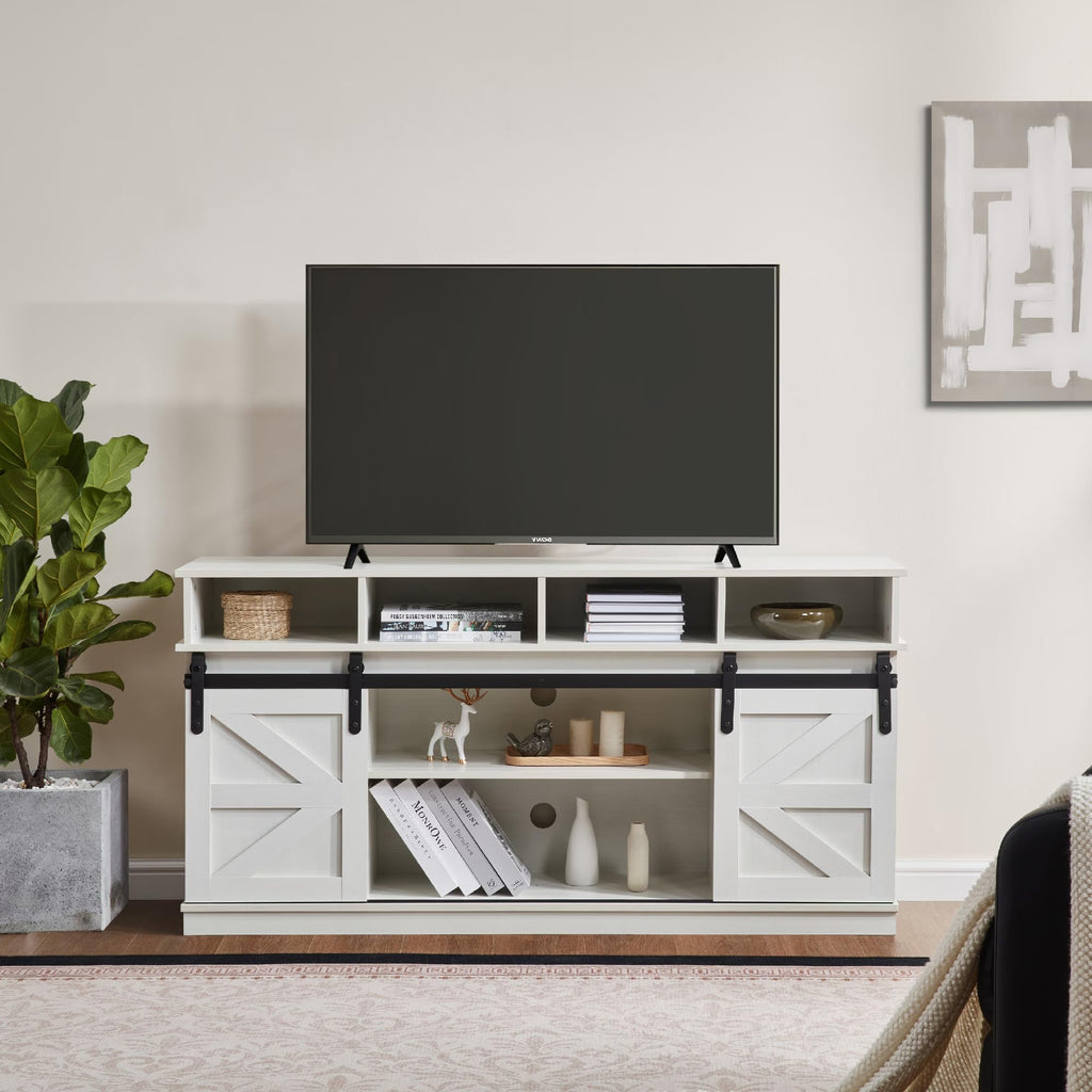 White Wood TV Stand with Adjustable Shelves J918597