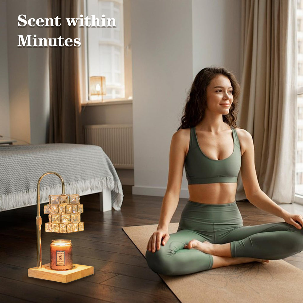 Candle Warmer Lamp with 2 Bulbs, Adjustable Dimmable Amber Glass G82436