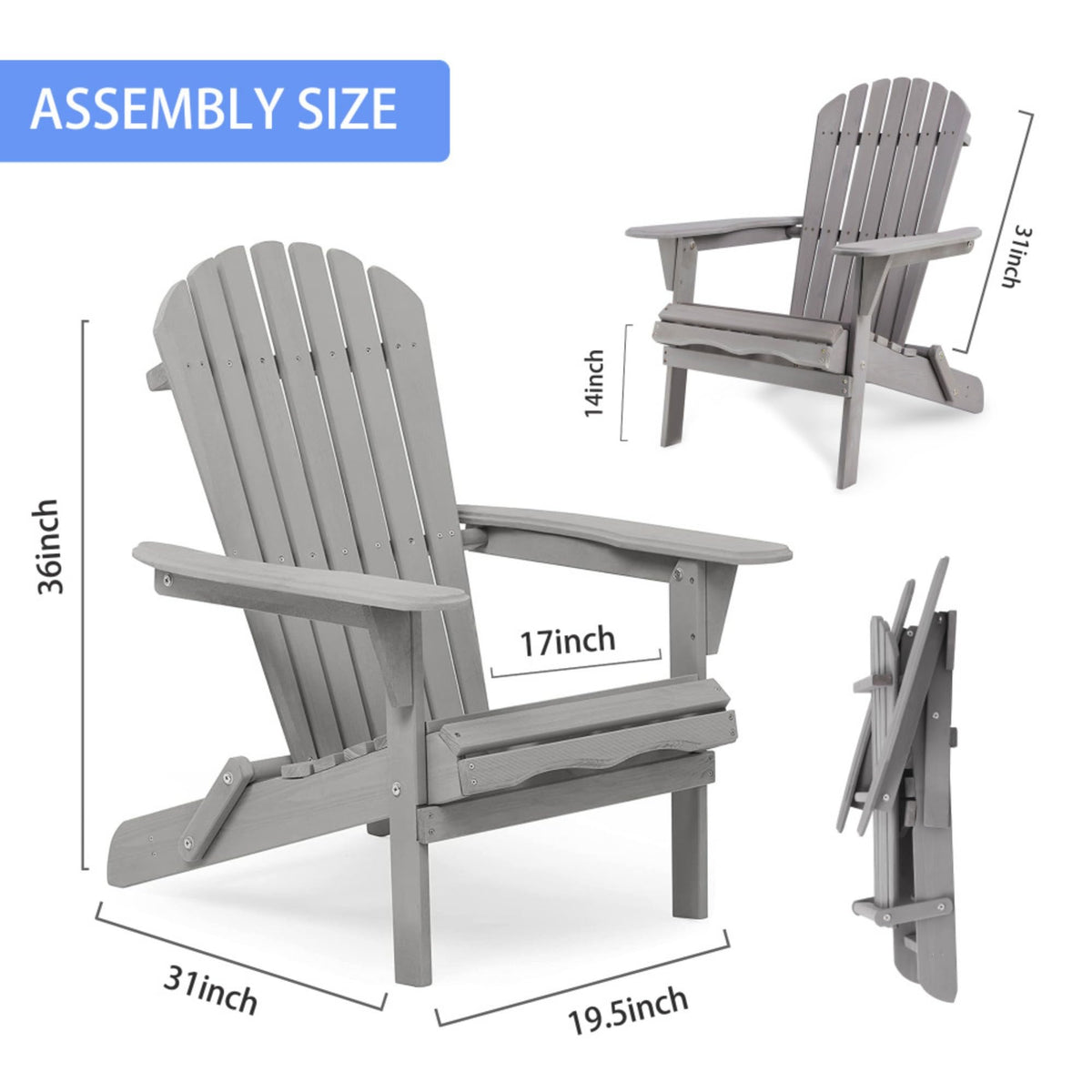 Wood Folding Adirondack Chair Set of 2 Gray U858