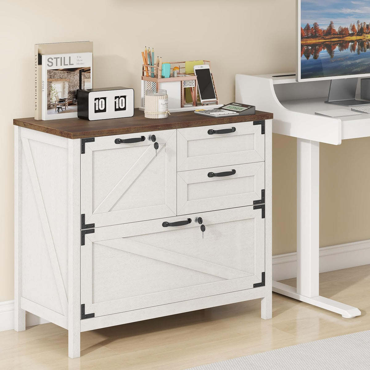 White 4 Drawer File Cabinet with Lock R119837