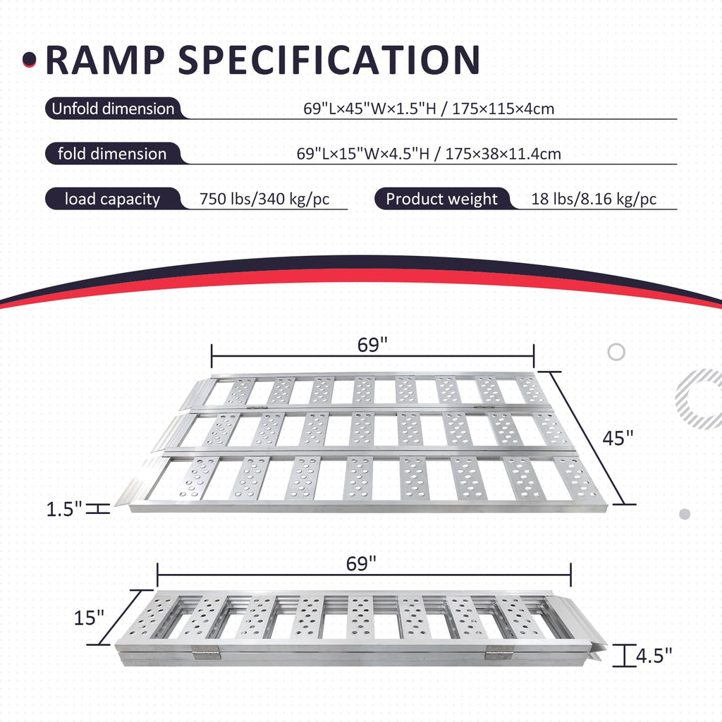 Full Width Aluminum Tri-Fold Loading Ramps with Treads L5652