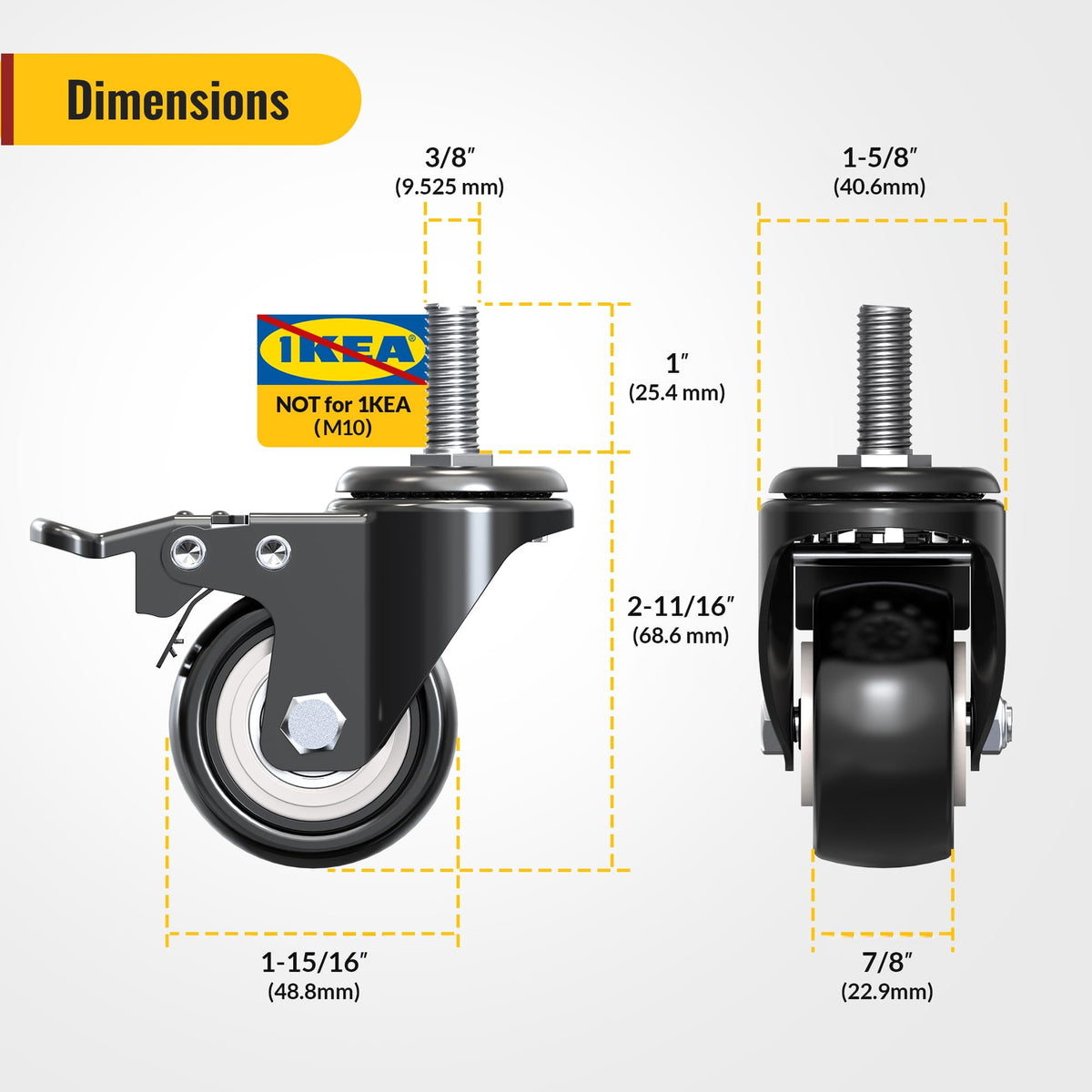 2 inch Total Locking Stem Caster Wheels Set of 4 Black W9874