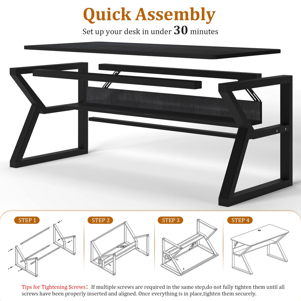 47 inch Black Computer Desk with Storage Shelf C38974
