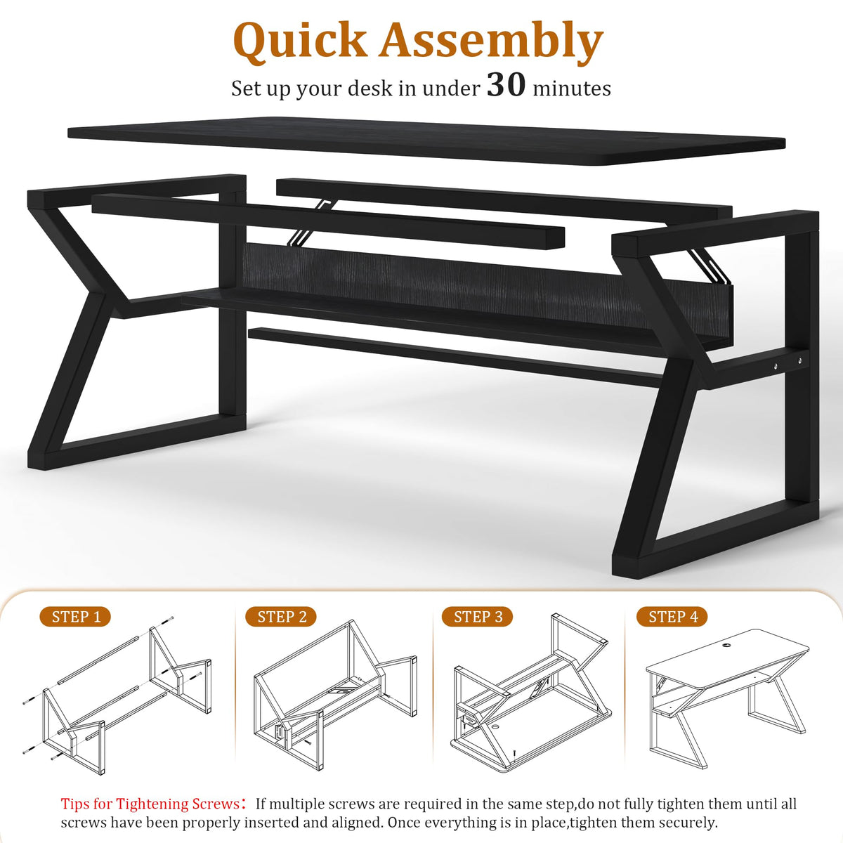 47 inch Black Computer Desk with Storage Shelf C38974