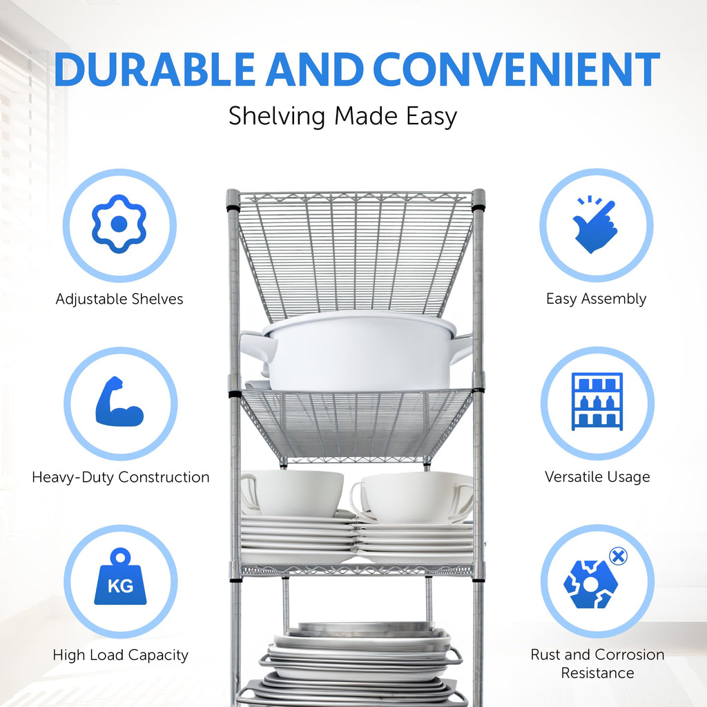 Heavy Duty 5-Tier Chrome Wire Shelving Rack with Casters W6178
