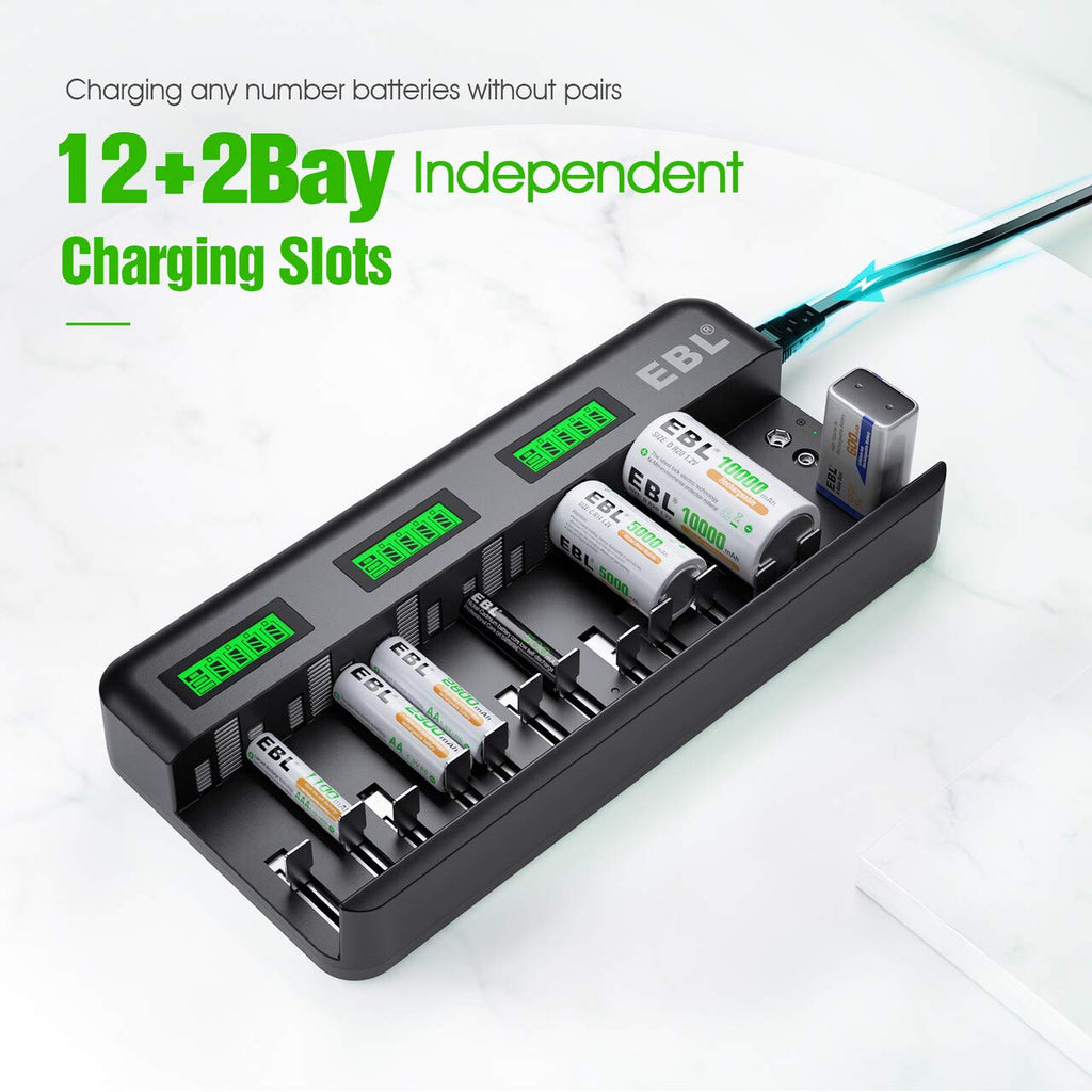 8 Pack 10000mAh Ni-MH D Rechargeable Batteries with Charger Y3653