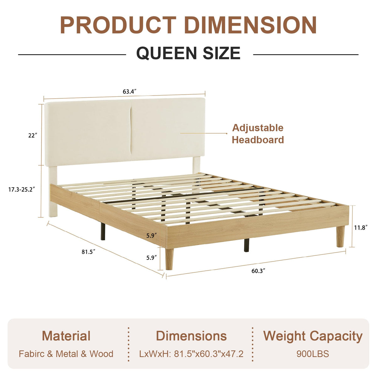 Queen Size Upholstered Platform Bed Frame with Headboard C29613