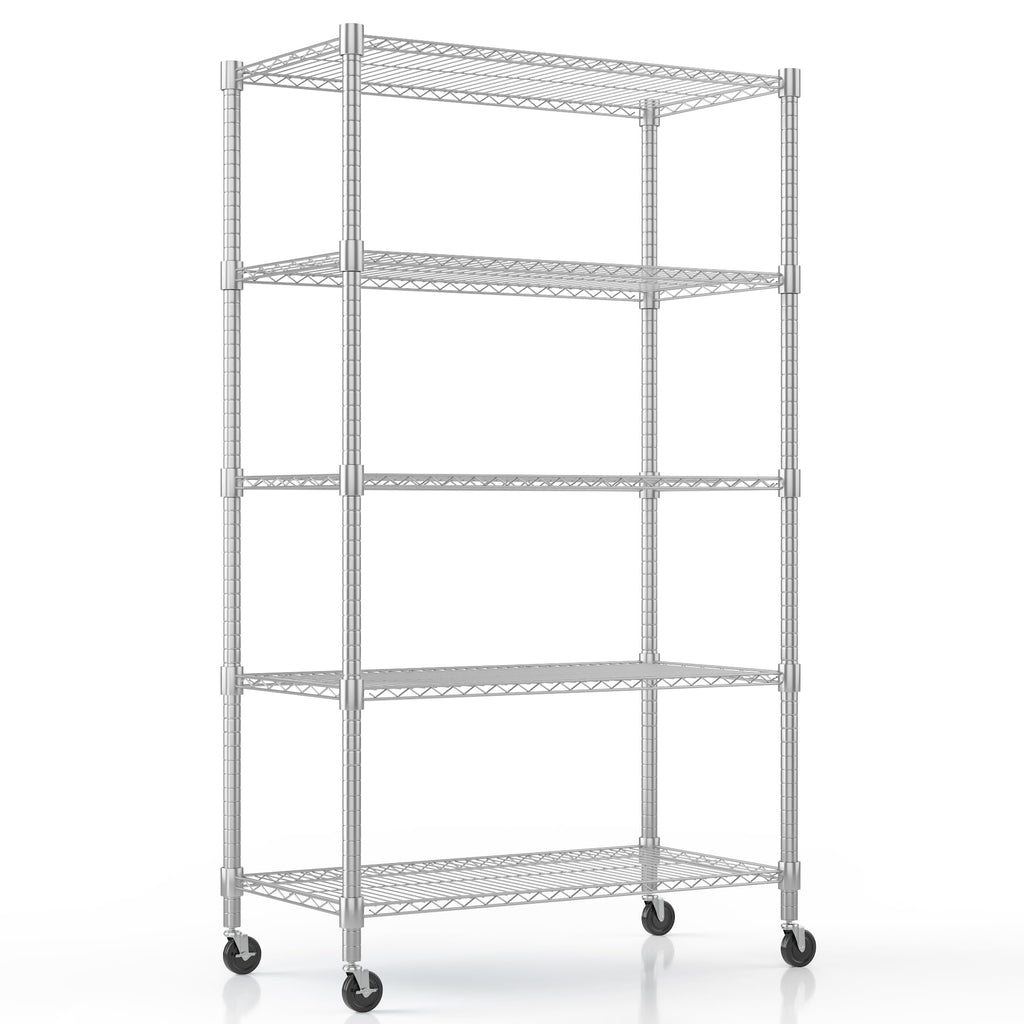5-Tier Adjustable Steel Wire Shelving with Wheels J9486