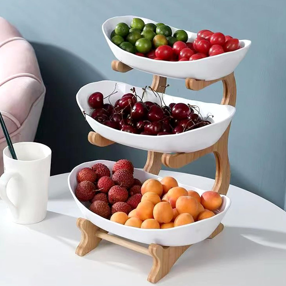 3-Tier Oval Fruit Basket with Bamboo Stand M330799