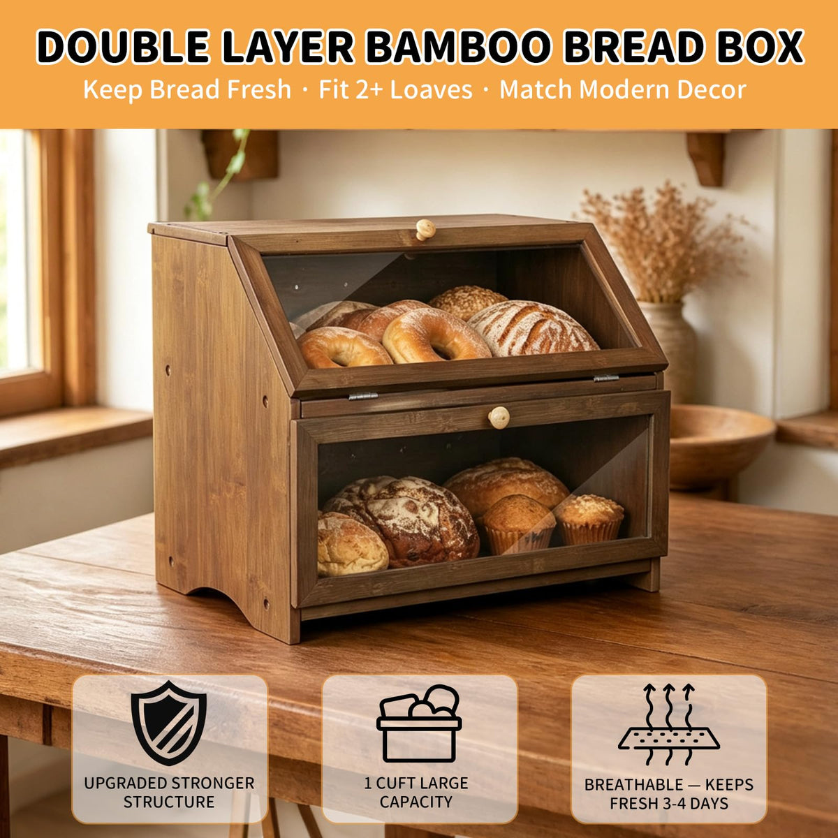 Double Layer Wooden Bread Box R604159