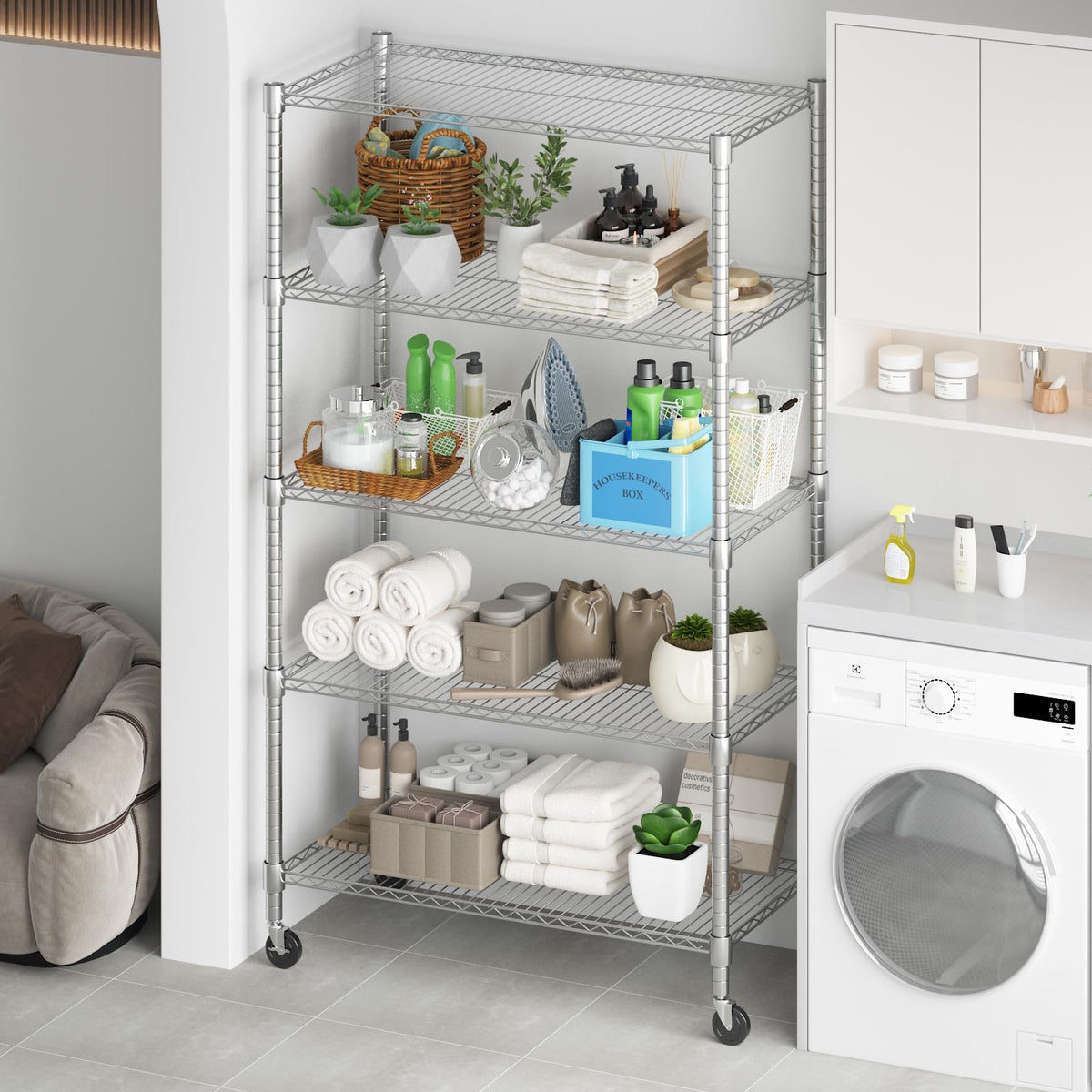 5-Tier Adjustable Steel Wire Shelving with Wheels J9486