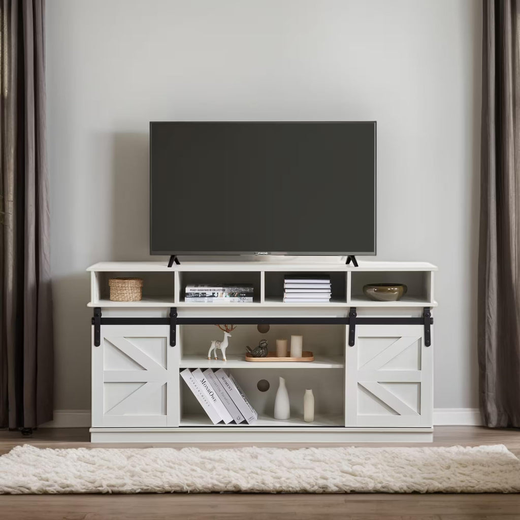 White Wood TV Stand with Adjustable Shelves J918597