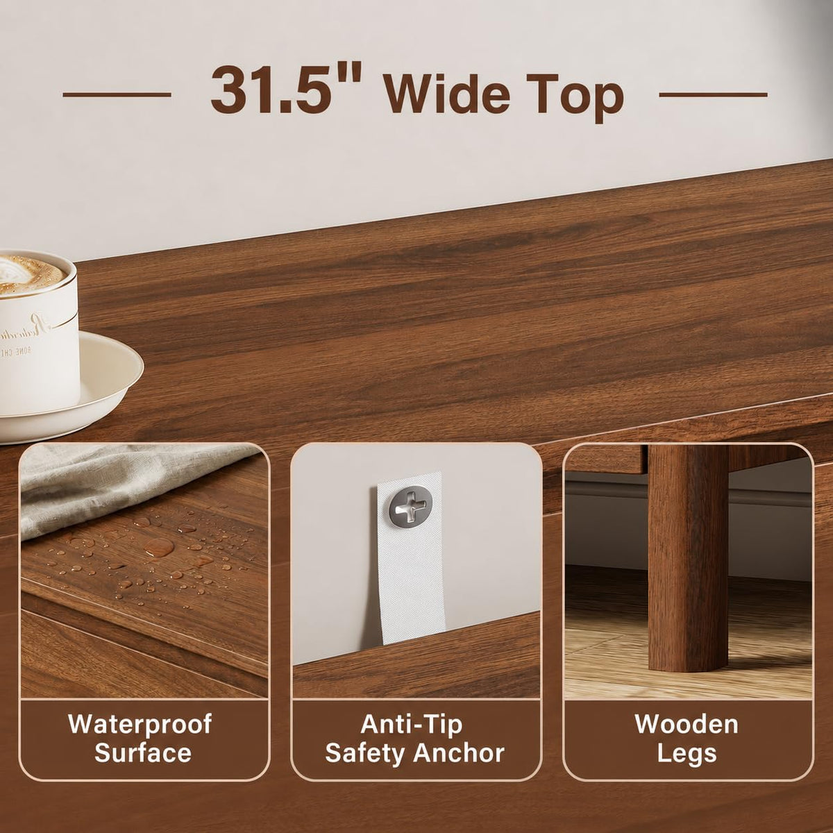 31.5" Wide 3 Drawer Wood Dresser with Legs, Walnut F27519
