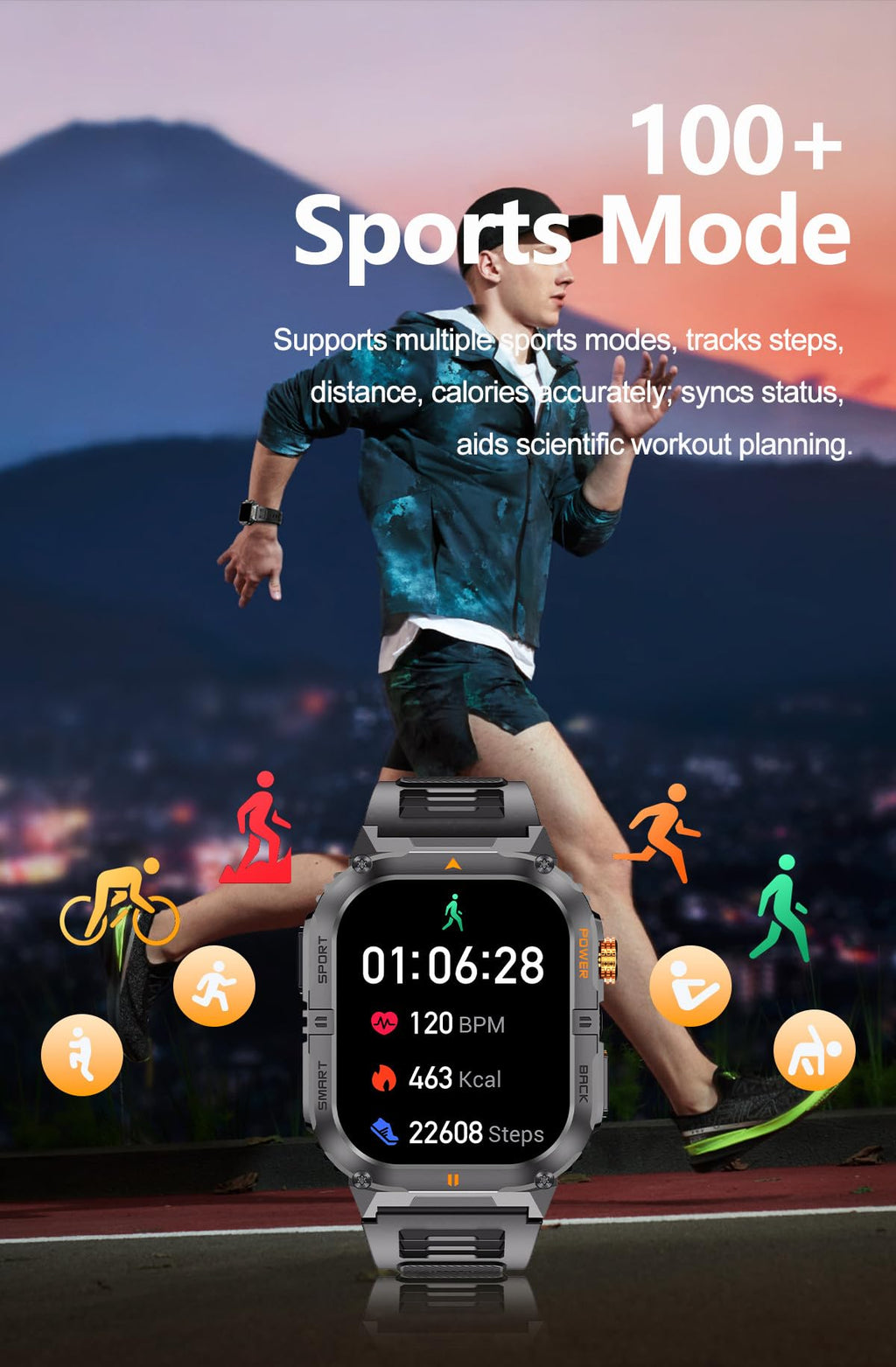Military Smart Watch with Bluetooth Calling, Heart Rate Monitor, Sleep Tracking, Camouflage Green W282232