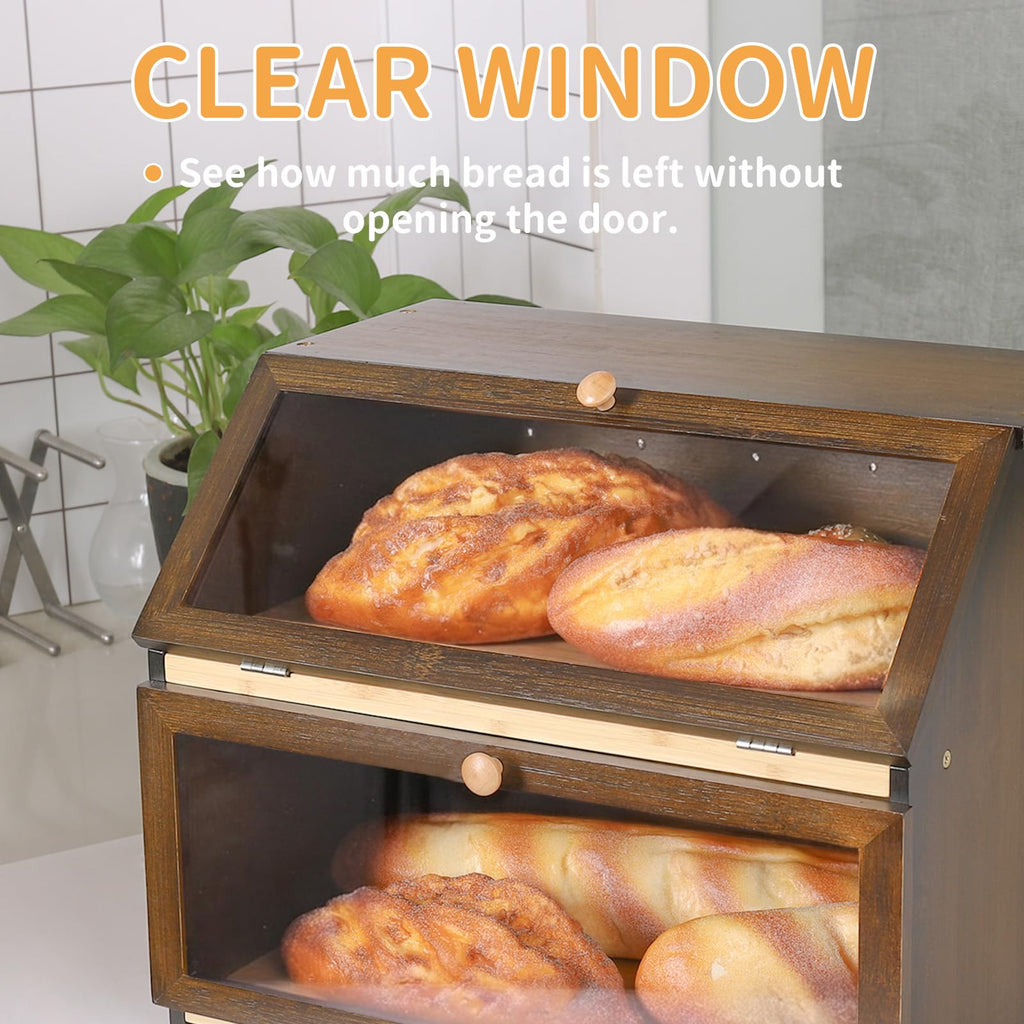 Double Layer Wooden Bread Box R604159