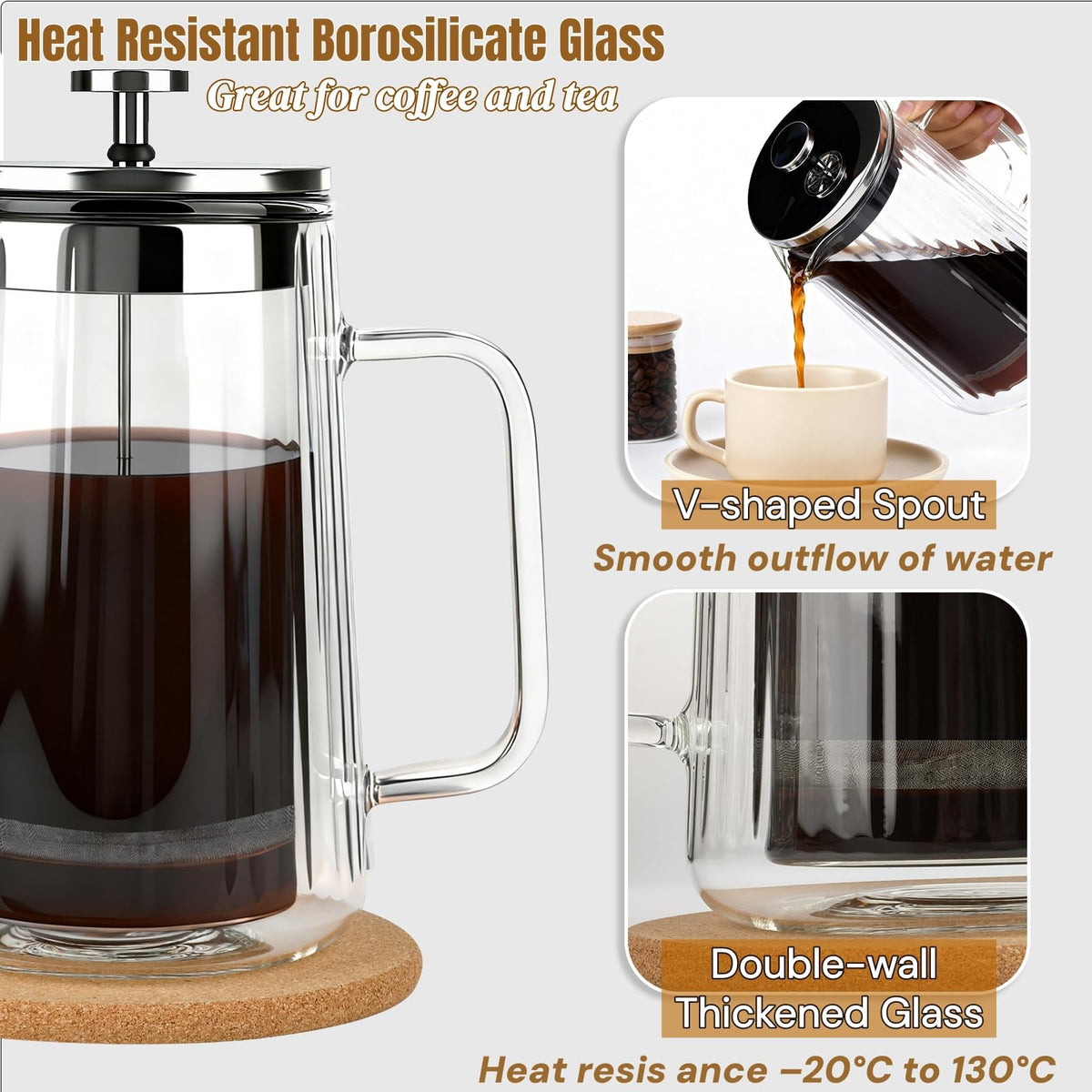 34oz Double Wall Borosilicate Glass French Press Coffee Maker A347