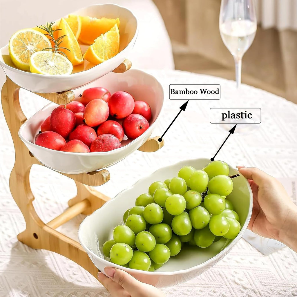 3-Tier Oval Fruit Basket with Bamboo Stand M330799