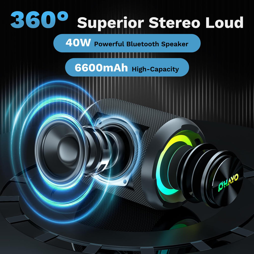40W Wireless Portable Bluetooth Speaker with Lights, IPX7 Waterproof M5306