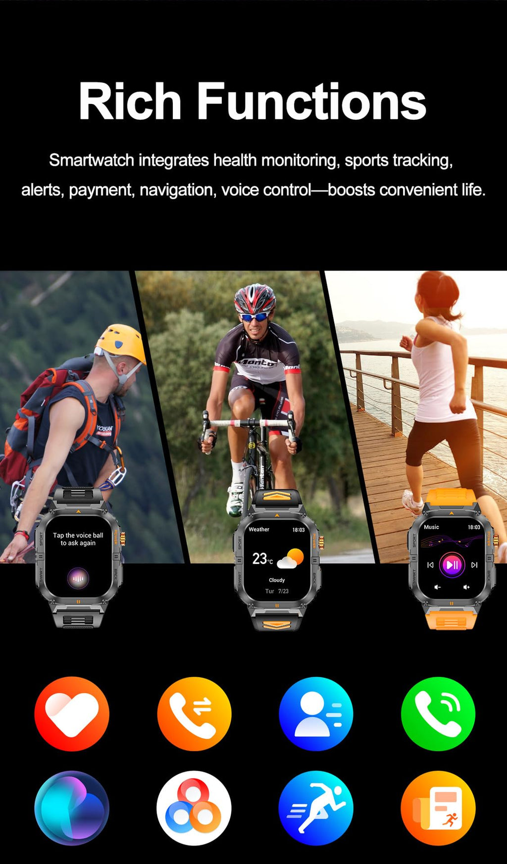 Military Smart Watch with Bluetooth Calling, Heart Rate Monitor, Sleep Tracking, Camouflage Green W282232
