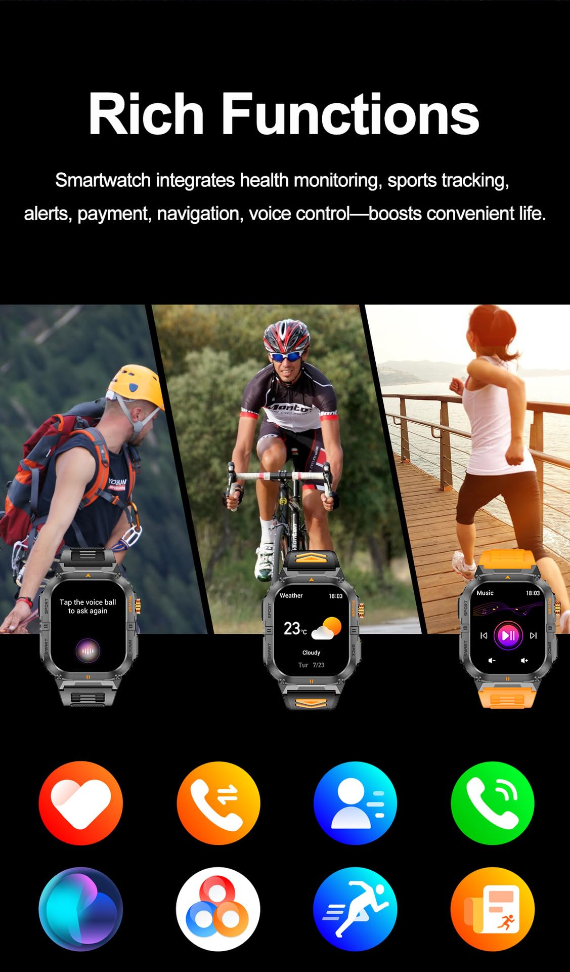 Military Smart Watch with Bluetooth Calling, Heart Rate Monitor, Sleep Tracking, Camouflage Green W282232