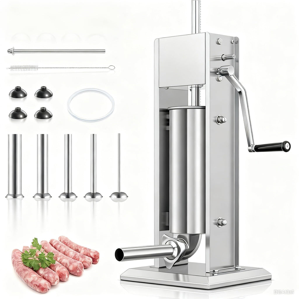 Manual Sausage Stuffer, 2 Speeds, 5 Filling Tubes, 11Lb/5L Stainless Steel T418