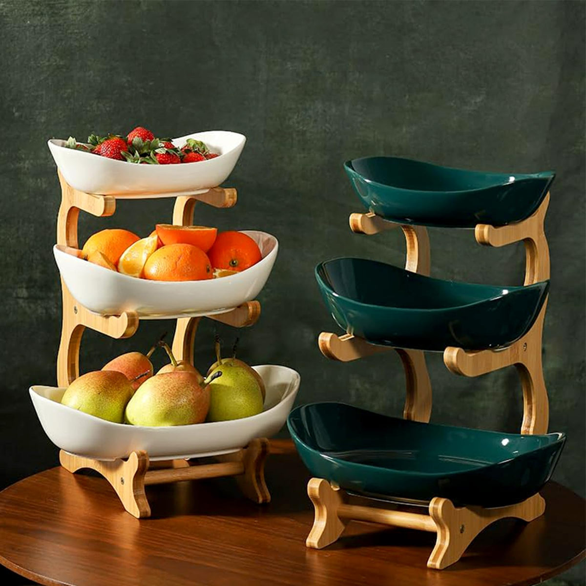 3-Tier Oval Fruit Basket with Bamboo Stand M330799