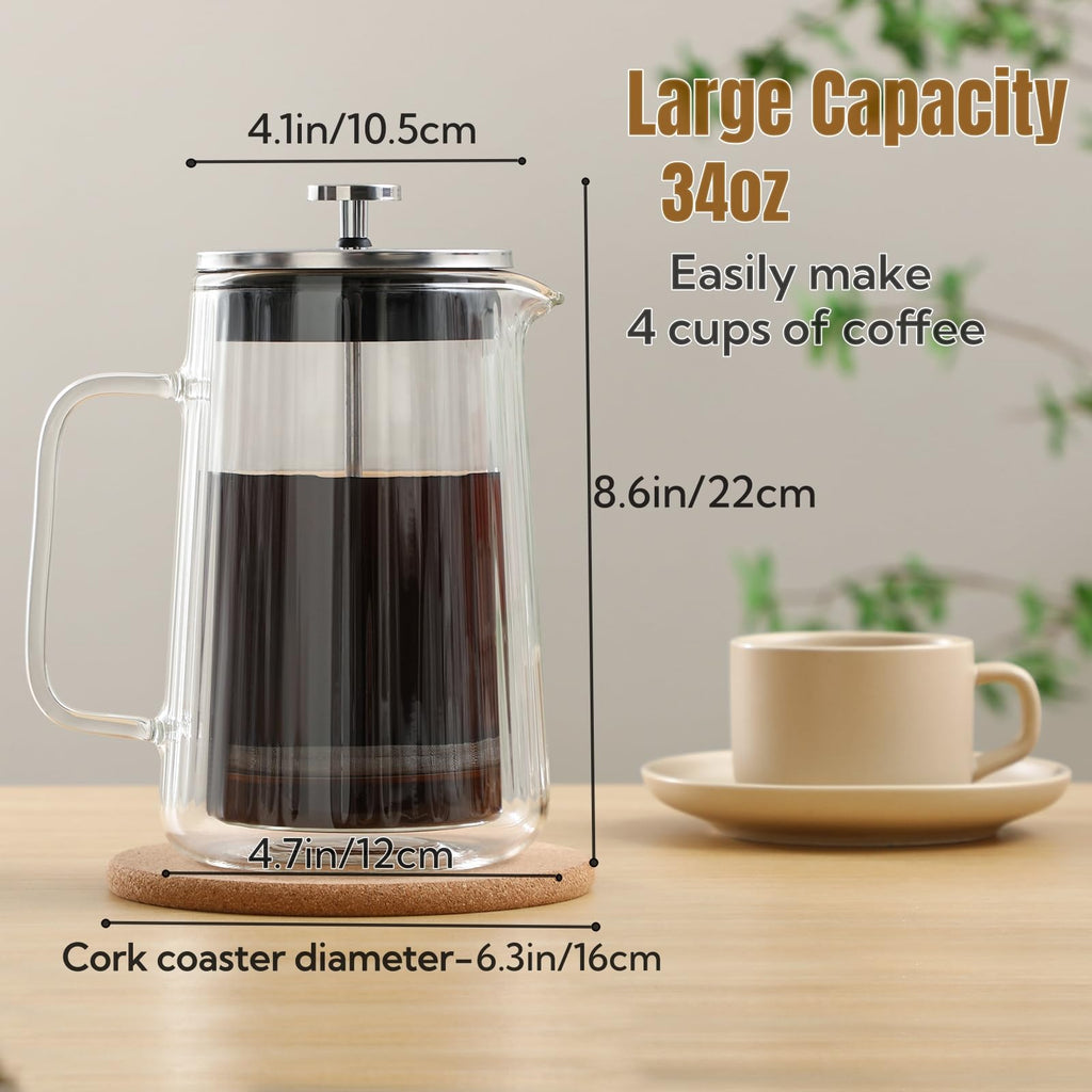 34oz Double Wall Borosilicate Glass French Press Coffee Maker A347