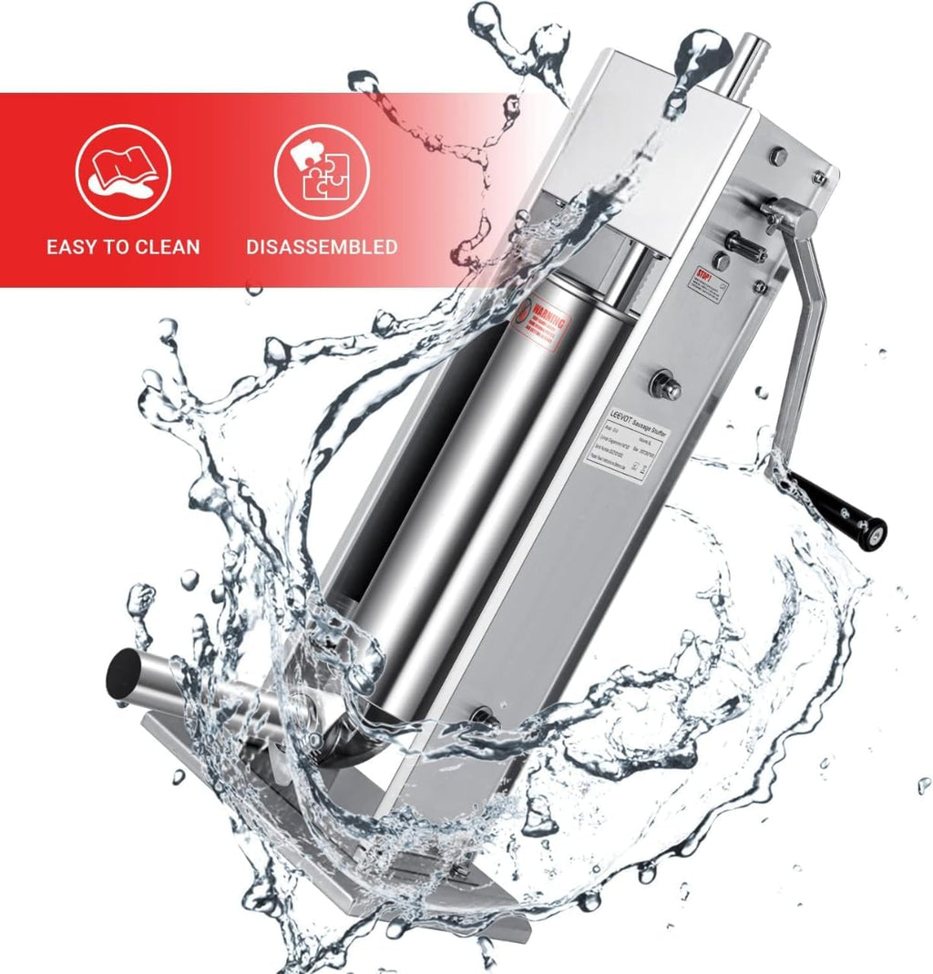 Manual Sausage Stuffer, 2 Speeds, 5 Filling Tubes, 11Lb/5L Stainless Steel T418