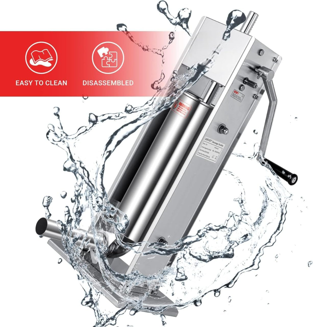 Manual Sausage Stuffer, 2 Speeds, 5 Filling Tubes, 11Lb/5L Stainless Steel T418