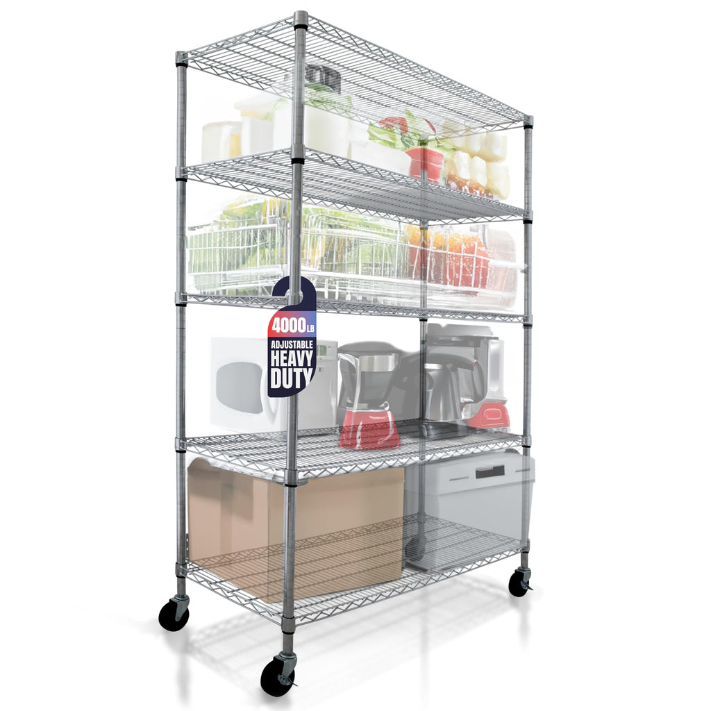 Heavy Duty 5-Tier Chrome Wire Shelving Rack with Casters W6178