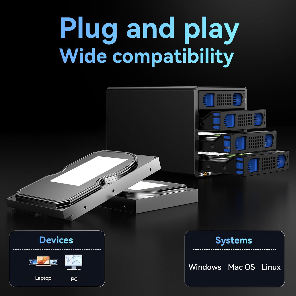4 Bay Hard Drive Enclosure with Cooling Fan F63243