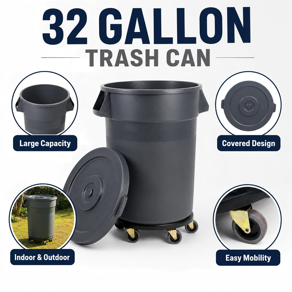32 Gallon Trash Can with Wheels and Lid, 2 Pack M84669