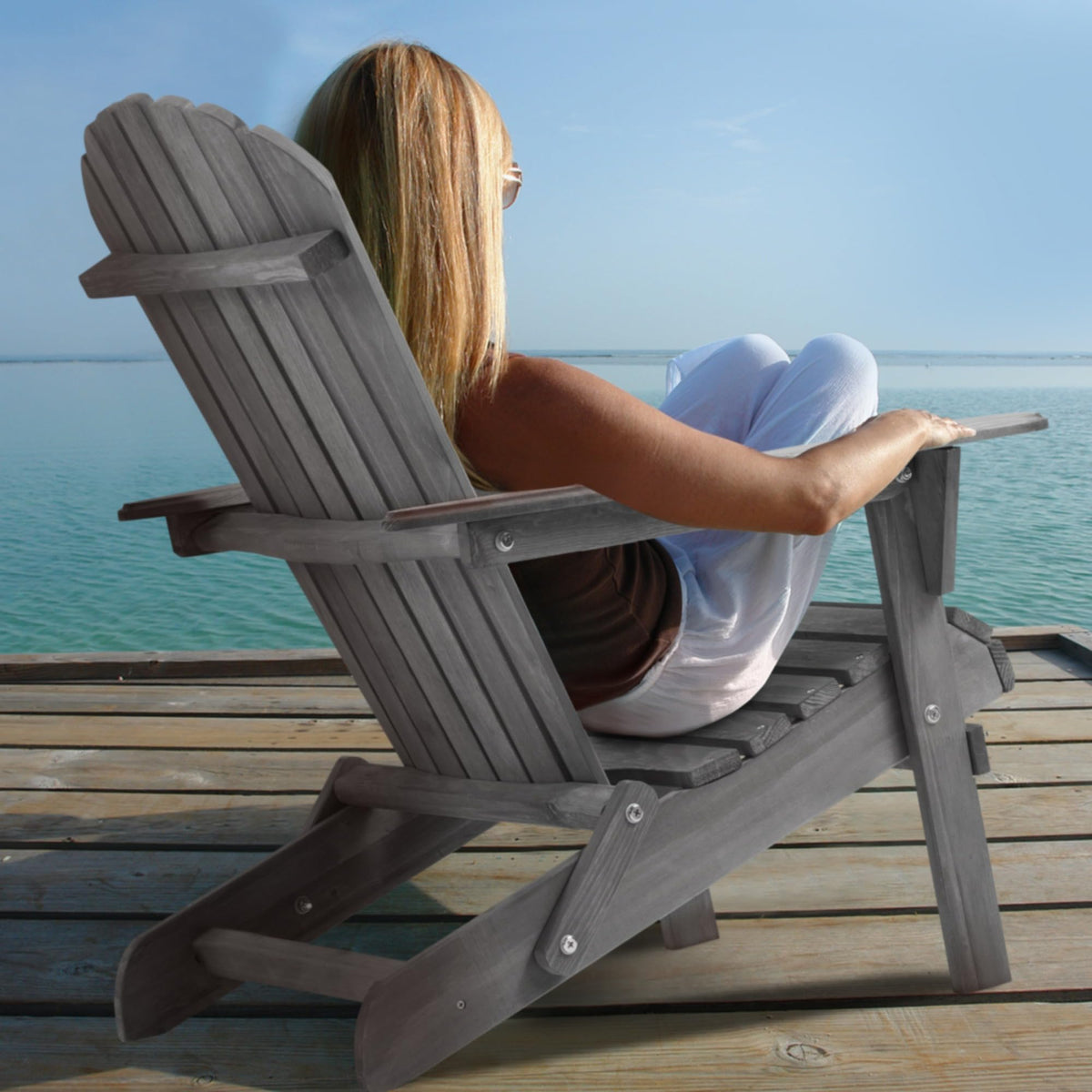 Wood Folding Adirondack Chair Set of 2 Gray U858